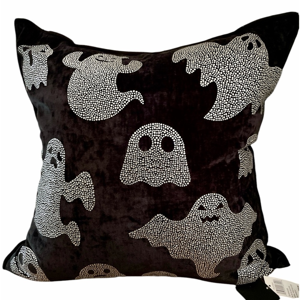 Adorable & Rich Black Soft, plump accent pillow! Sparkles with silver beads! - Picture 2 of 12